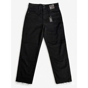 NWT Express Jeans 4 R Womens Black Straight Ankle High Rise Fray Hem Stretch